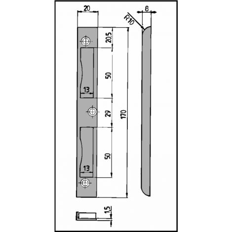 Фото Планка ответная для деревянных дверей под ригель и фалевую защёлку бронза №4FN Ответные планки 2