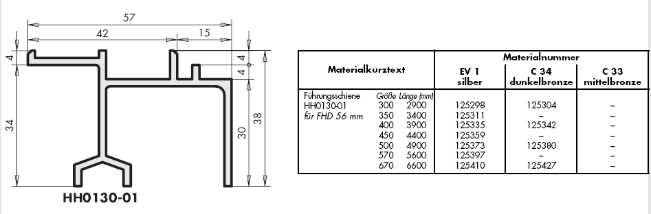 Шина направляющая для HS-Portal 350, верхняя, HH0130-02, цв.серебро