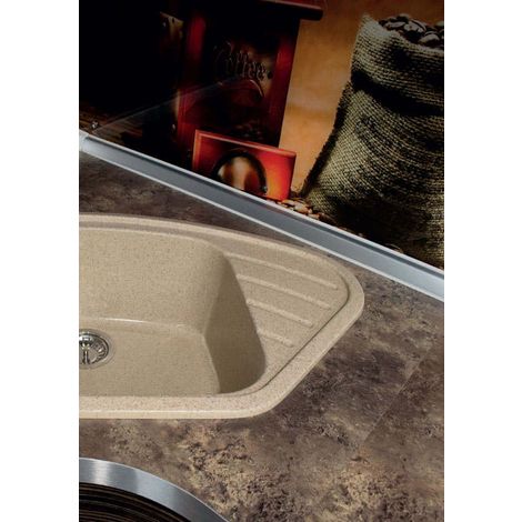 Фото Угловая мойка для кухни бежевый мрамор CORNER 79x49см + сифон Мойки для кухни 4