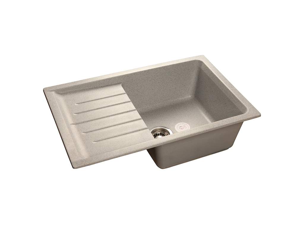 Мойка для кухни из искусственного камня с крылом серый мрамор PRACTIC 756х495см + сифон