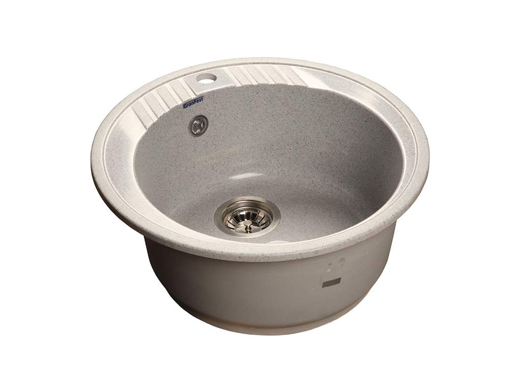 Мойка для кухни из искусственного камня круглая серый мрамор Rondo GF-R 52см + сифон