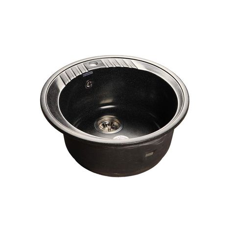 Фото Мойка для кухни из искусственного камня круглая чёрный мрамор Rondo GF-R 52см + сифон Мойки для кухни 1