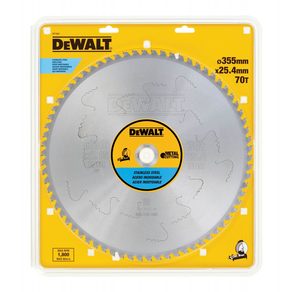 Пильный диск DEWALT EXTREME DT1921, по нержавеющей стали 355/25.4, 70 MTCG +10°