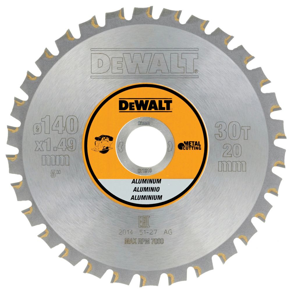 Пильный диск DEWALT DT1910, по алюминию 140/20 1/1.5 30 FGT3°