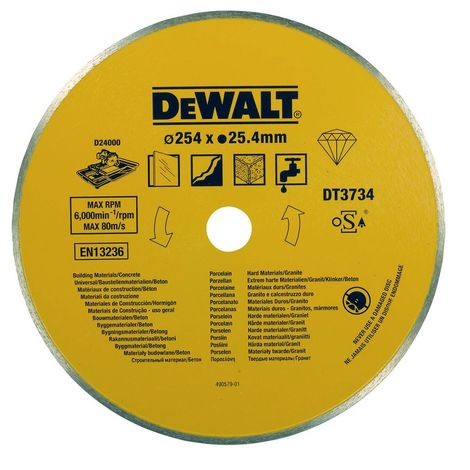 Фото Диск алмазный по камню DEWALT DT3734, (254 x 25.4 мм) для плиткореза D24000 Для плиткорезов 1