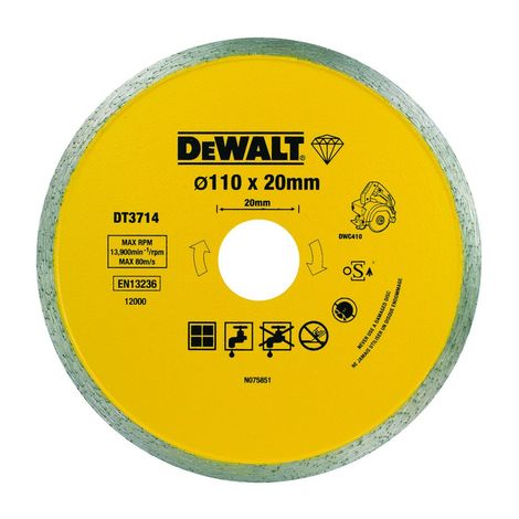 Фото Алмазный круг сплошной по керамике DEWALT DT3714, для плиткореза DWC410, 110 x 20, h=5 Для плиткорезов 2