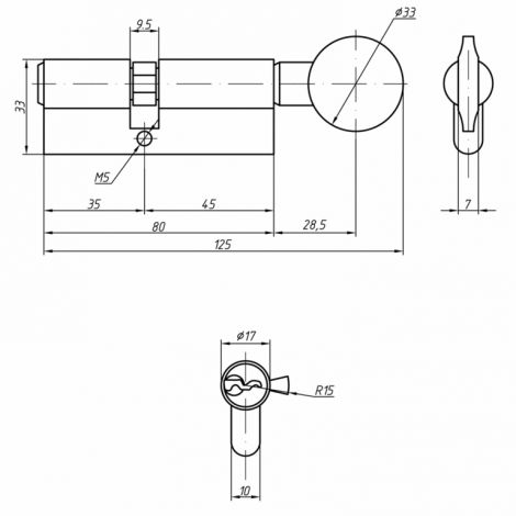 Фото Цилиндровый механизм (Личинка замка двери) ROTO 45ручка-35ключ с плоской ручкой, никелированный Цилиндровые механизмы 2