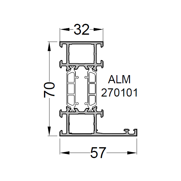Алюминиевый профиль рамы 57/32 мм неокрашенный 6м