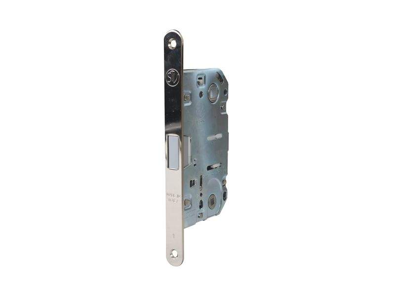 Магнитный замок на дверь WC 50x8x96x6 штульп овал 18 мм для санузлов с ответной планкой W8 и винтами никель полирваный
